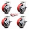 Service Caster 5 Inch Red Poly on Cast Iron Swivel Caster Set with Roller Bearings and Brakes SCC-20S520-PUR-RS-TLB-4 - alternate 2